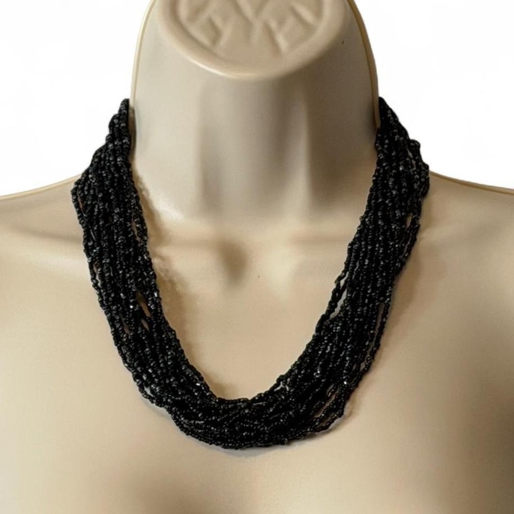 Y2K Multi Strand Black Seed Bead Necklace